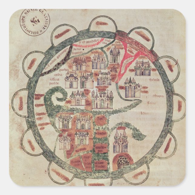 World map with Jerusalem in the centre Square Sticker (Front)