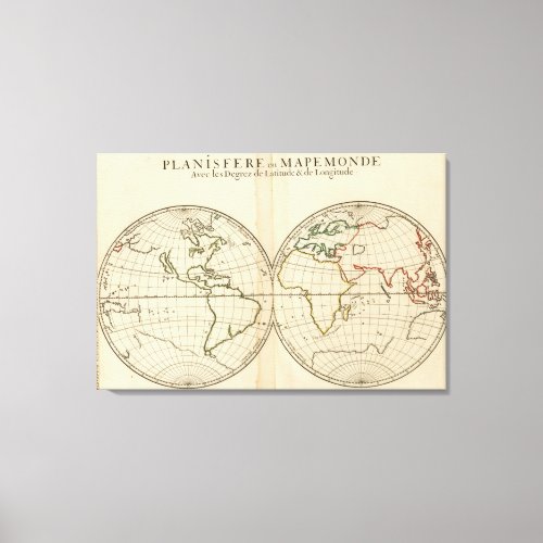World Map with Latitude and Longititude Canvas Print