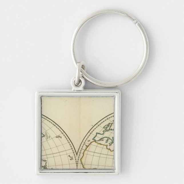 World Map with Latitude and Longititude Keychain (Front)