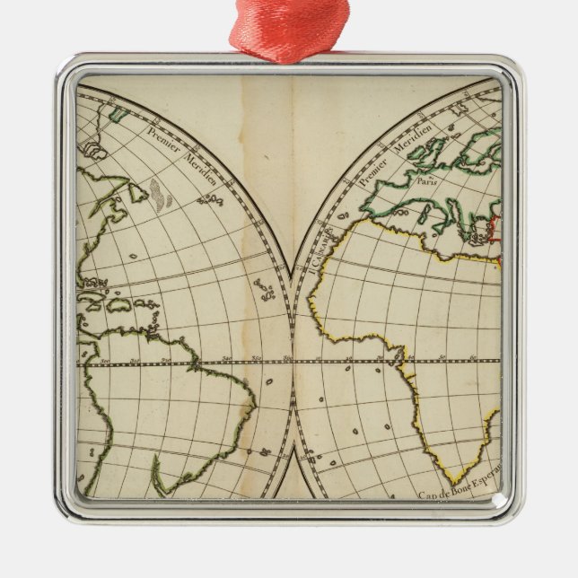World Map with Latitude and Longititude Metal Ornament (Front)