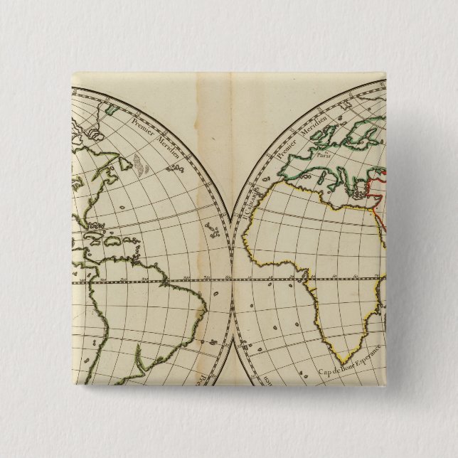 World Map with Latitude and Longititude Pinback Button (Front)