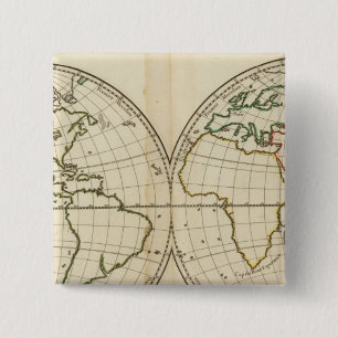 World Map with Latitude and Longititude Pinback Button