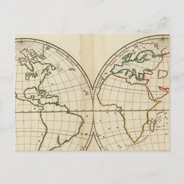 World Map with Latitude and Longititude Postcard (Front)