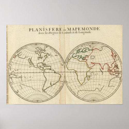 World Map with Latitude and Longititude Poster