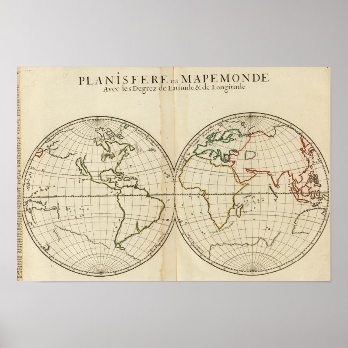 World Map with Latitude and Longititude Posters