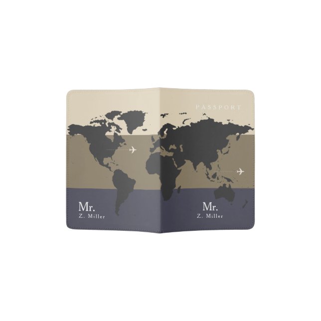 world map with Mr. name elegant modern Passport Holder (Opened)