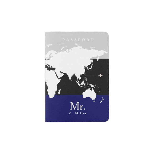 world map with Mr. name Passport Holder (Front)