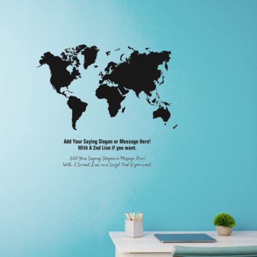 World Map with Text in Black on 36 sq Wall Decal