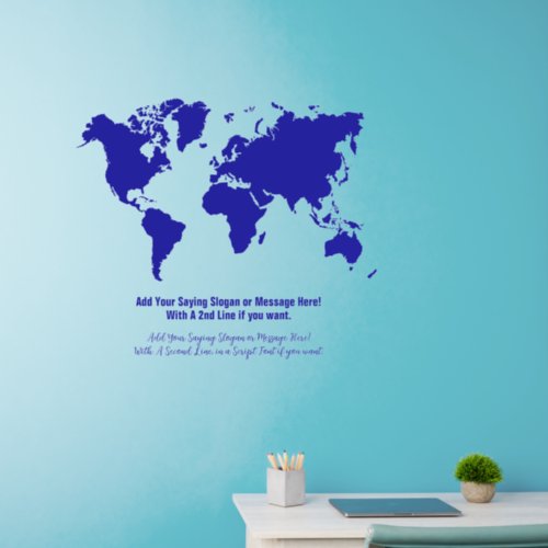 World Map with Text in Blue on 36 sq Wall Decal