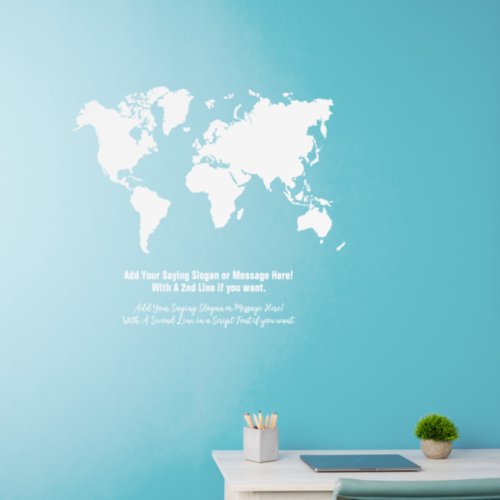 World Map with Text in White on 36 sq Wall Decal