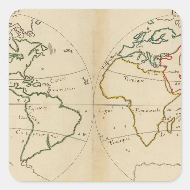 World Map with Tropics Square Sticker (Front)