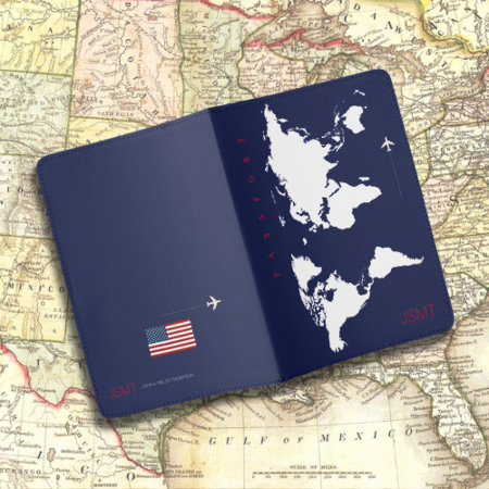 World Map With Usa Flag, Travel Passport Holder