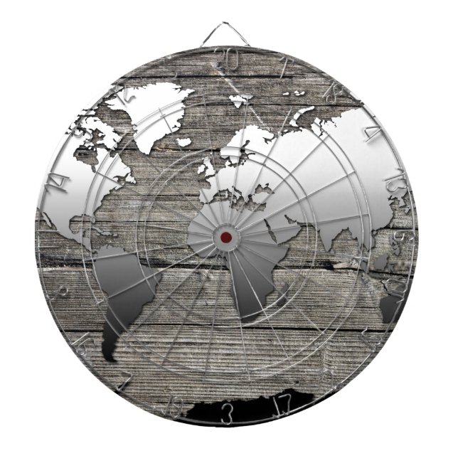 world map wood 13 dart board (Front)