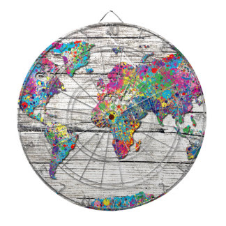world map wood dartboard with darts
