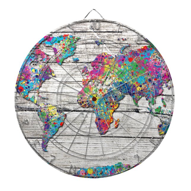 world map wood dartboard with darts (Front)