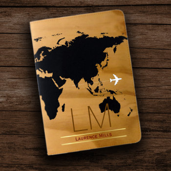 World Map Wood Initials International Masculine Passport Holder by mixedworld at Zazzle