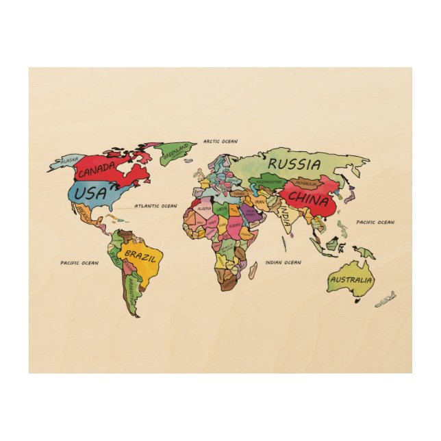 World Map Wood Wall Art (Front)