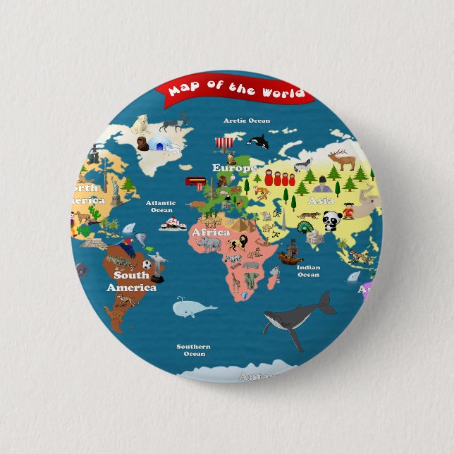 World Maps For Kids Pinback Button (Front)