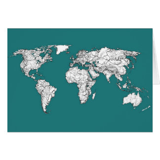 World maps in turquoise cards