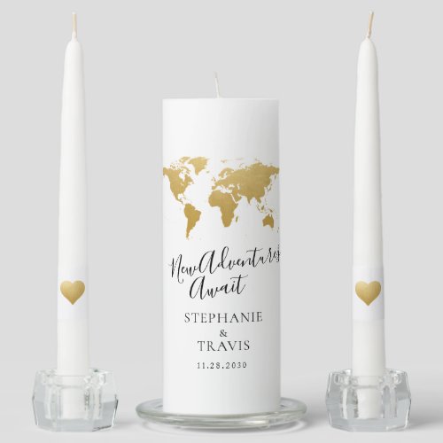 World MapTravel Destination Wedding Personalized Unity Candle Set