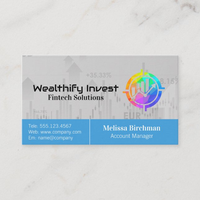 World Market Finance Chart | Fintech Logo Business Card (Front)