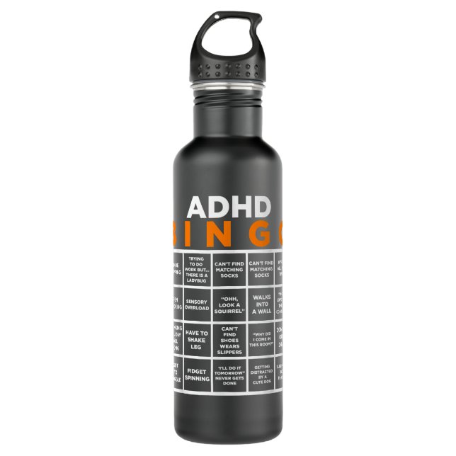 World Mental Health Awareness Day ADHD Bingo Funny Stainless Steel Water Bottle (Front)