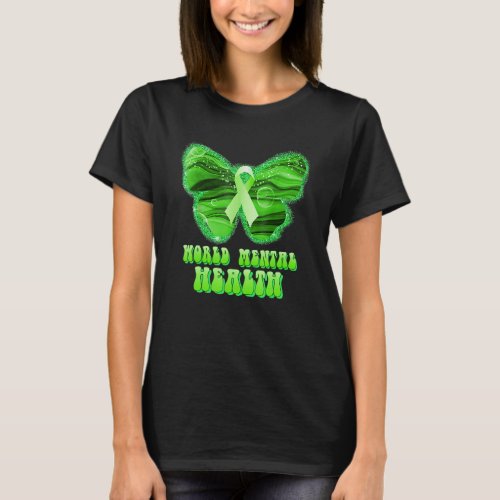 World Mental Health Butterfly Green Ribbon Support T_Shirt