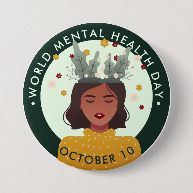 World Mental Health Day, woman Button (Front)