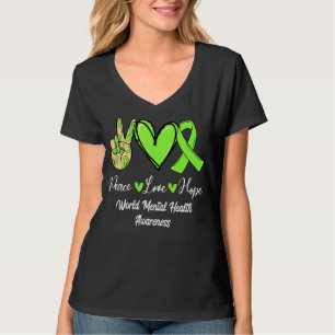 World Mental Health WMH Peace Love Hope Lime Green T-Shirt