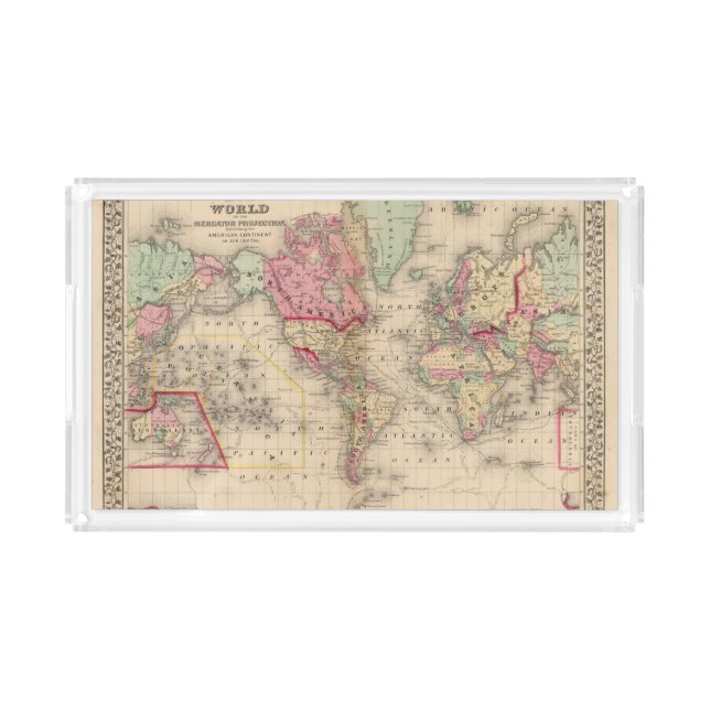 World Mercator proj Map by Mitchell Acrylic Tray (Front)