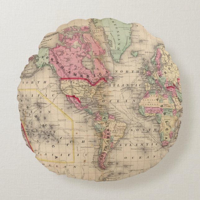 World Mercator proj Map by Mitchell Round Pillow (Front)