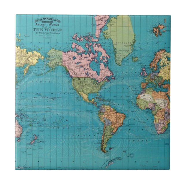 World, Mercator's Projection Ceramic Tile (Front)