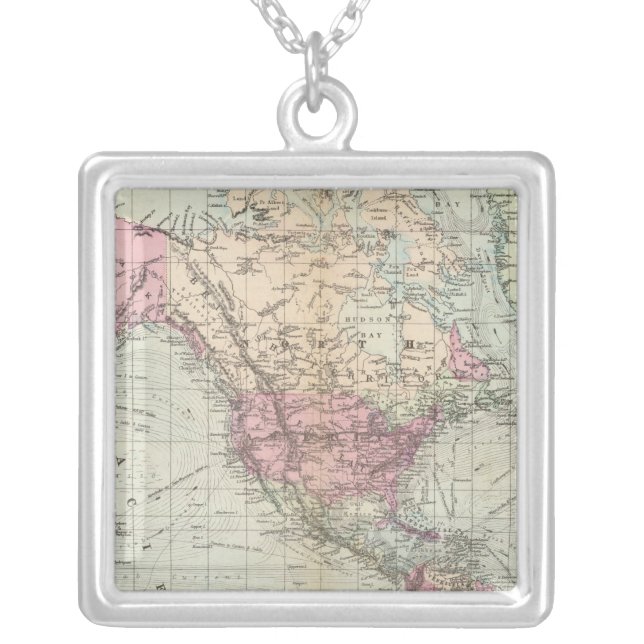 World, Mercator's projection Silver Plated Necklace (Front)