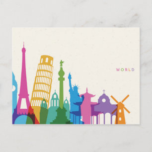 World Monuments Pastel Collage Postcard