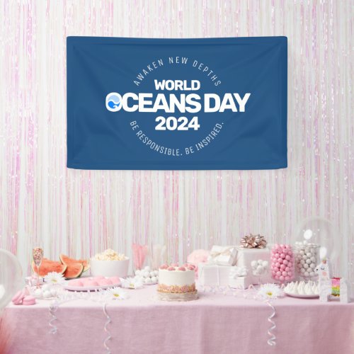World Oceans Day Blue Stylized Earth Waves Banner