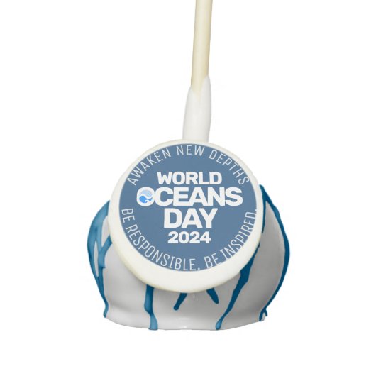 World Oceans Day Blue Stylized Earth Waves Cake Pops (Front)