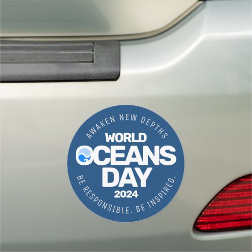 World Oceans Day Blue Stylized Earth Waves Car Magnet