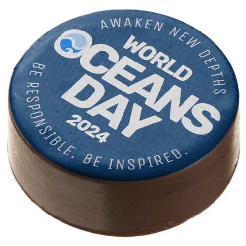 World Oceans Day Blue Stylized Earth Waves Chocolate Covered Oreo