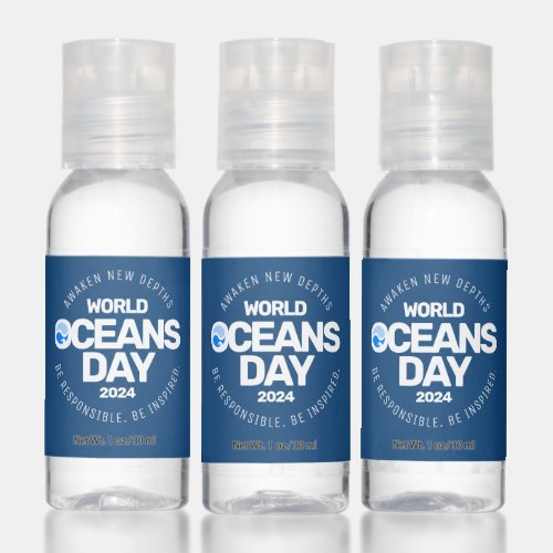World Oceans Day Blue Stylized Earth Waves Hand Sanitizer