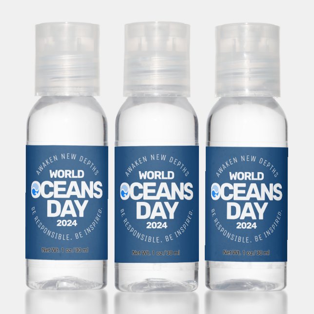 World Oceans Day Blue Stylized Earth Waves Hand Sanitizer (Set)