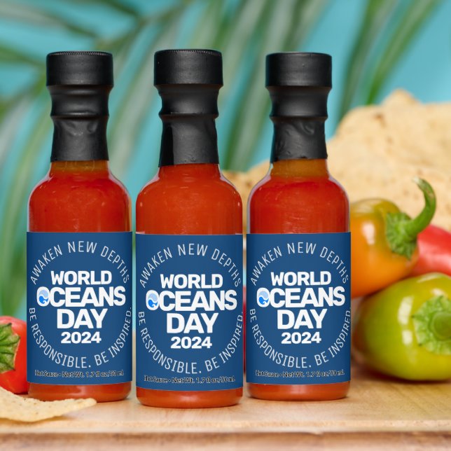 World Oceans Day Blue Stylized Earth Waves Hot Sauces (Multi)