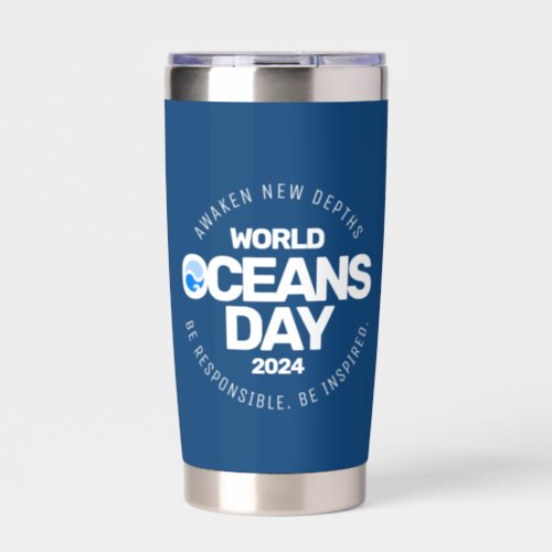 World Oceans Day Blue Stylized Earth Waves Insulated Tumbler