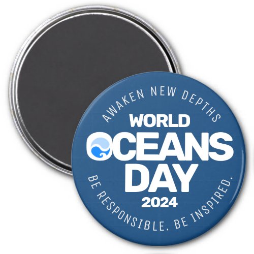 World Oceans Day Blue Stylized Earth Waves Magnet