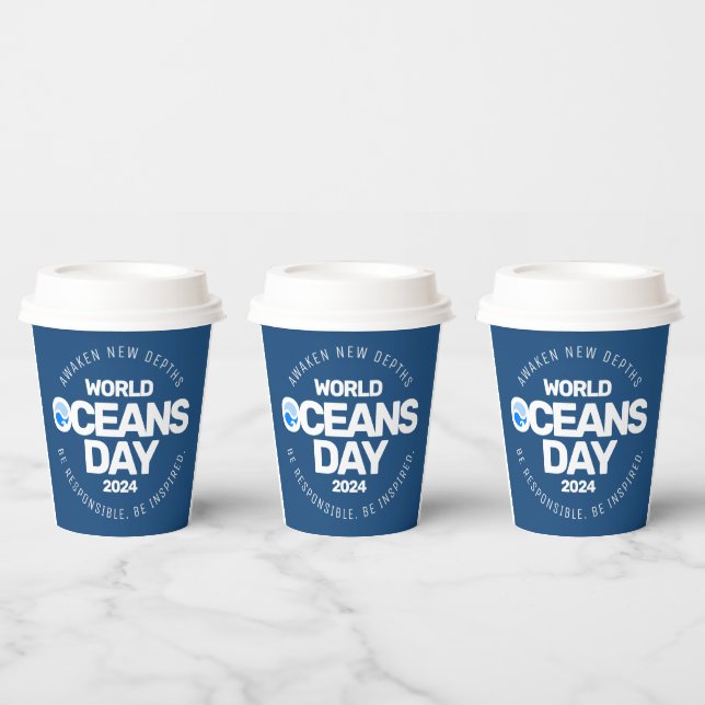 World Oceans Day Blue Stylized Earth Waves Paper Cups (Multi)