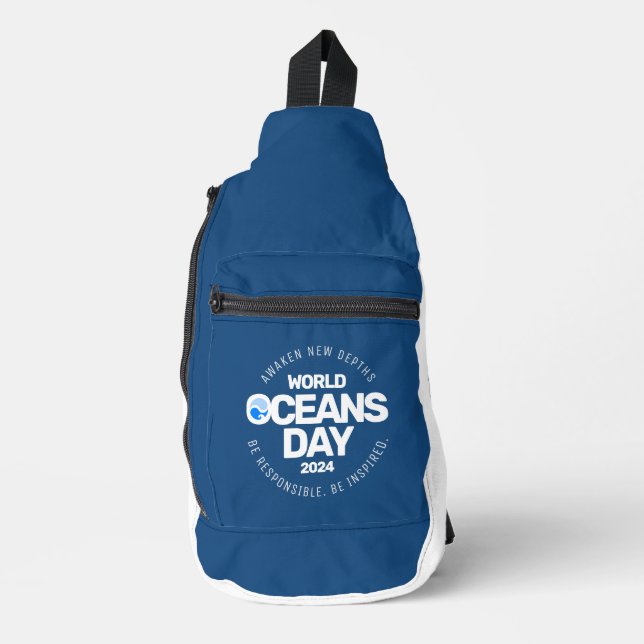 World Oceans Day Blue Stylized Earth Waves Sling Bag (Front)