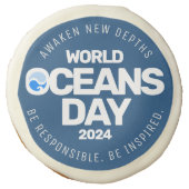 World Oceans Day Blue Stylized Earth Waves Sugar Cookie (Front)