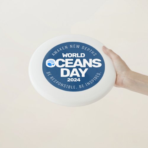 World Oceans Day Blue Stylized Earth Waves Wham_O Frisbee