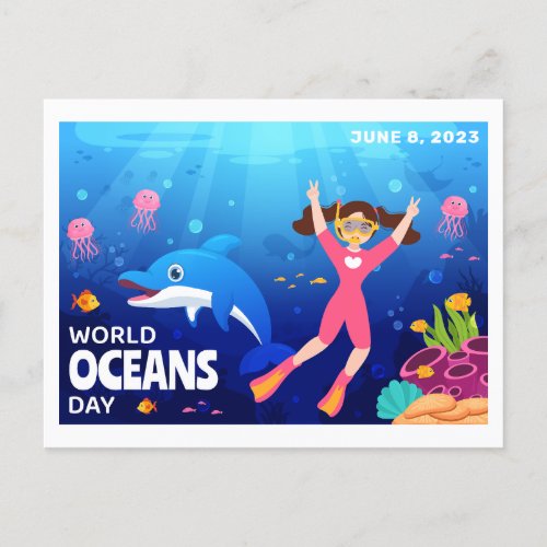 World Oceans Day June 8 2023 Dolphin Diver Postcard