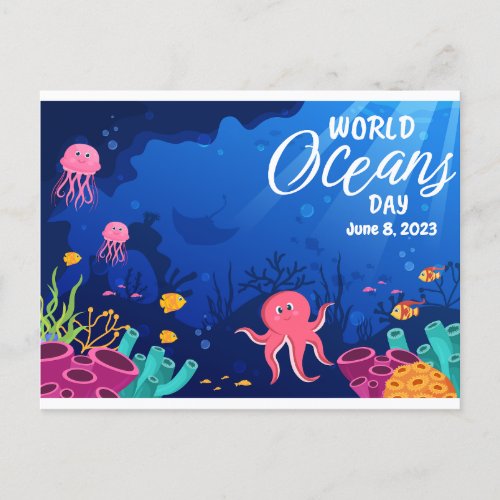 World Oceans Day June 8 2023 Octopus Jellyfish Postcard
