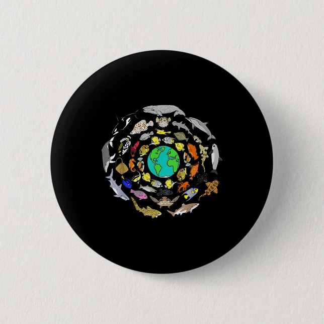 World Oceans Day Sea Life Enviromental Earth Day  Button (Front)